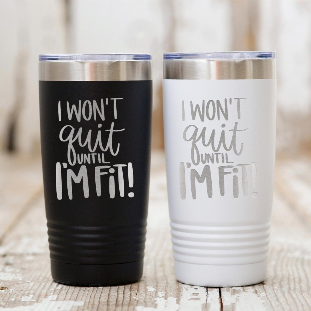 Workout Fitness Tumbler 20 oz engraved stainless steel insulated black tumbler - Lazy Paper Club